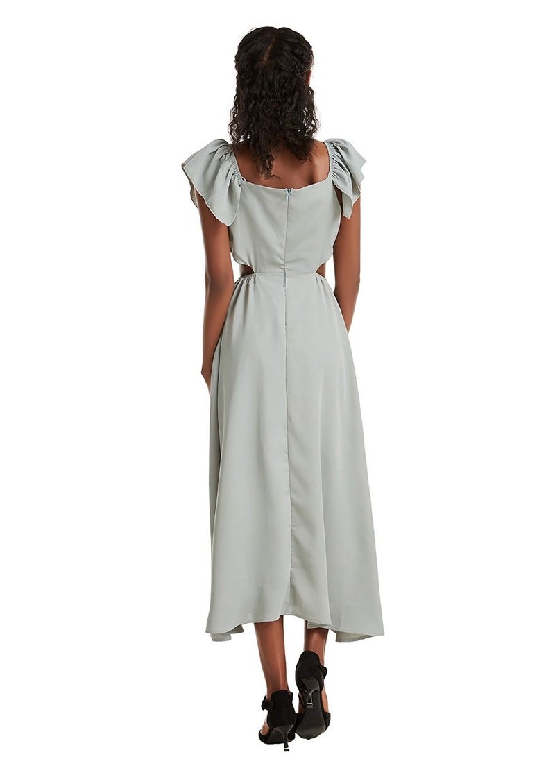 Loquat Women's Solid Color Flounce Long Slip Dress Grey - Image 3