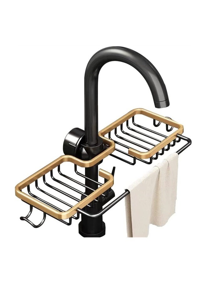 SYOSI Aluminum Holder for Kitchen Sink, Kitchen Sink Sponge Holder, Aluminum Organizer for Kitchen Bathroom Accessories, Compatible with Faucets 0.8-1.1 Inches in Diameter - Image 1