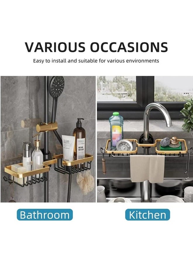 SYOSI Aluminum Holder for Kitchen Sink, Kitchen Sink Sponge Holder, Aluminum Organizer for Kitchen Bathroom Accessories, Compatible with Faucets 0.8-1.1 Inches in Diameter - Image 5