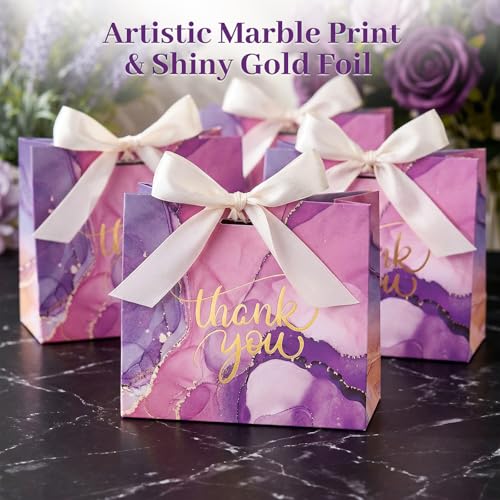 VGOODALL 24PCS Thank You Gift Bags 45x39x18 Inches Mini Party Favor Bags Purple Treat Boxes with Bow Ribbon for Wedding Bridal Baby Shower Birthday Party - Image 3