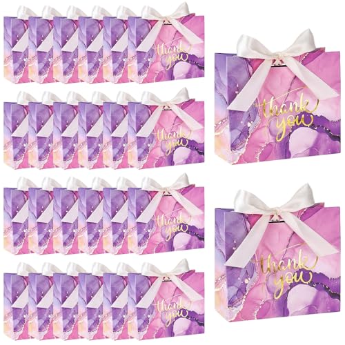 VGOODALL 24PCS Thank You Gift Bags 45x39x18 Inches Mini Party Favor Bags Purple Treat Boxes with Bow Ribbon for Wedding Bridal Baby Shower Birthday Party - Image 1