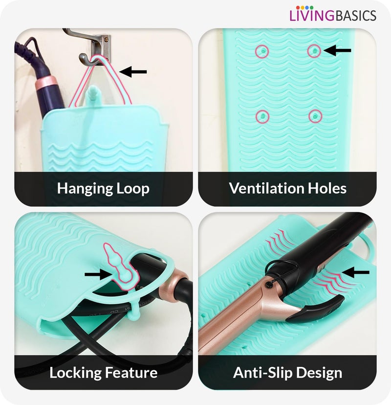 LivingBasics 1 Piece Hair Straightener Silicone Pouch/Straightener Cover Pouch/Heat Resistant Pad for Curling Iron/Styling Pad/Bag for Crimper (Mint Green) - Image 5