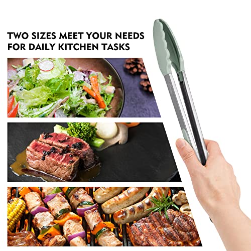 Hotec Premium Stainless Steel Locking Kitchen Tongs with Silicon Tips, Set of 2-9" and 12" Light Green - Image 5