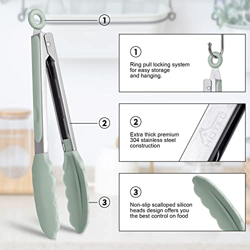 Hotec Premium Stainless Steel Locking Kitchen Tongs with Silicon Tips, Set of 2-9" and 12" Light Green - Image 4