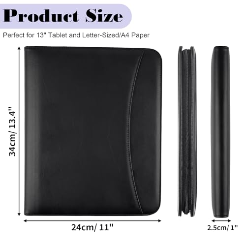 Mkobon Leather Padfolio Portfolio Binder Organizer, with 25 Pages Notepad & 13" Tablet Sleeve, Professional Conference Meeting Business Zipper Folder for Letter Size A4 Legal Writing Pad Document Men Women - Image 2