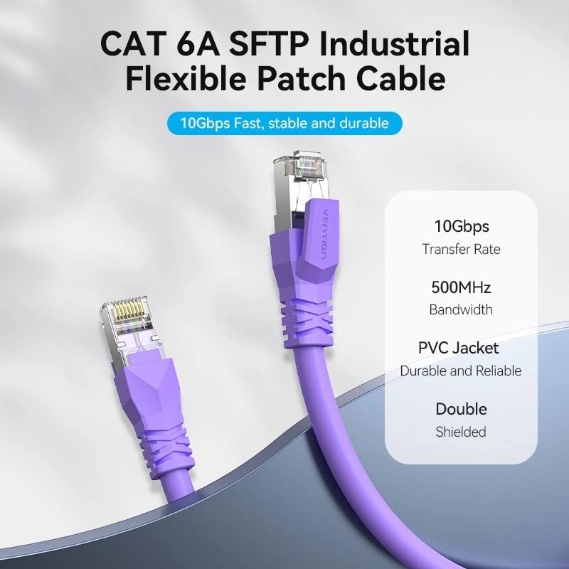 فينشن كابل إيثرنت الصناعي VENTION من الفئة 6a، كابل توصيل مرن SFTP، سرعة نقل تصل إلى 10 جيجابت في الثانية، نحاس خالٍ من الأكسجين (8 م، Cat.6a SFTP، بنفسجي) - Image 1