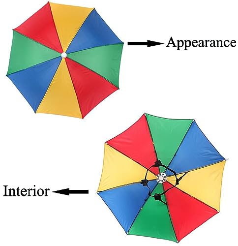 Behandy Umbrella Hat for Adults and Kids 27 HandsFree Rain Sun Protection Colorful Rainbow Design for Fishing Hiking Beach Golf Outdoor Parties Adjustable Headwear for Men Women - Image 3