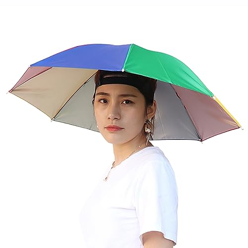 Behandy Umbrella Hat for Adults and Kids 27 HandsFree Rain Sun Protection Colorful Rainbow Design for Fishing Hiking Beach Golf Outdoor Parties Adjustable Headwear for Men Women - Image 1