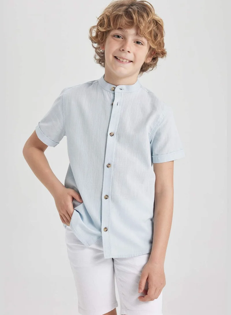 DeFacto Boy Stand Up Collar Woven Short Sleeve Shirt
