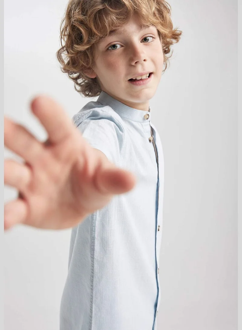 DeFacto Boy Stand Up Collar Woven Short Sleeve Shirt