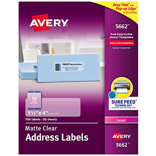 Avery Printable Address Labels with Sure Feed, 1-1/3" x 4", Matte Clear, 700 Blank Mailing Labels (05662) - Image 1