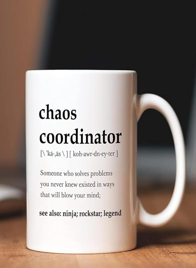 ella - Chaos Coordinator Mug Printed White Coffee Mug | Ceramic Tea Gift | Birthday | Anniversary | Inspirational Motivational Quotes, 11Oz