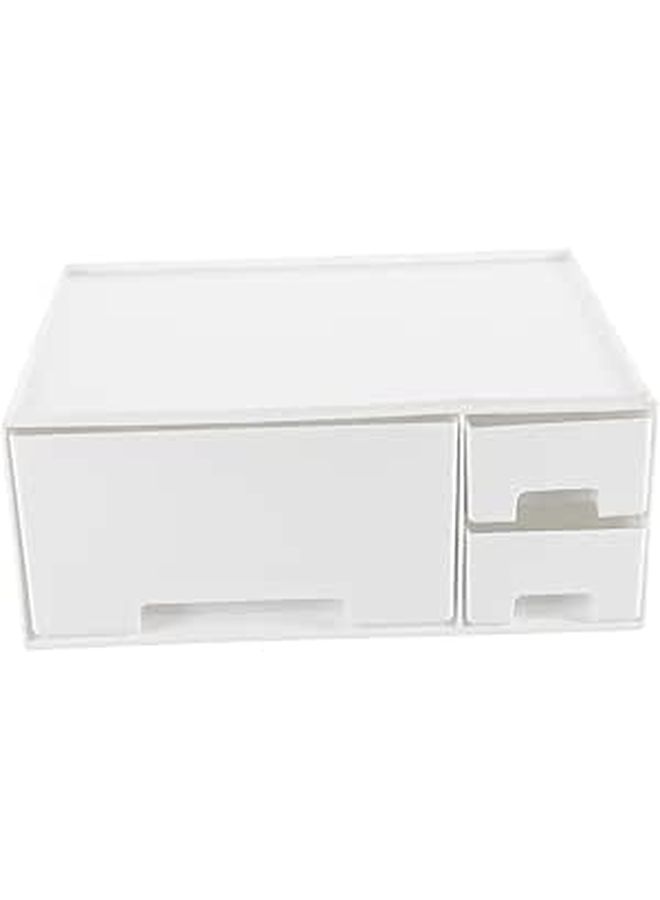 White Computer Monitor Riser Stand With Organizer Storage Rack For Office Desk Space Saving - Image 1