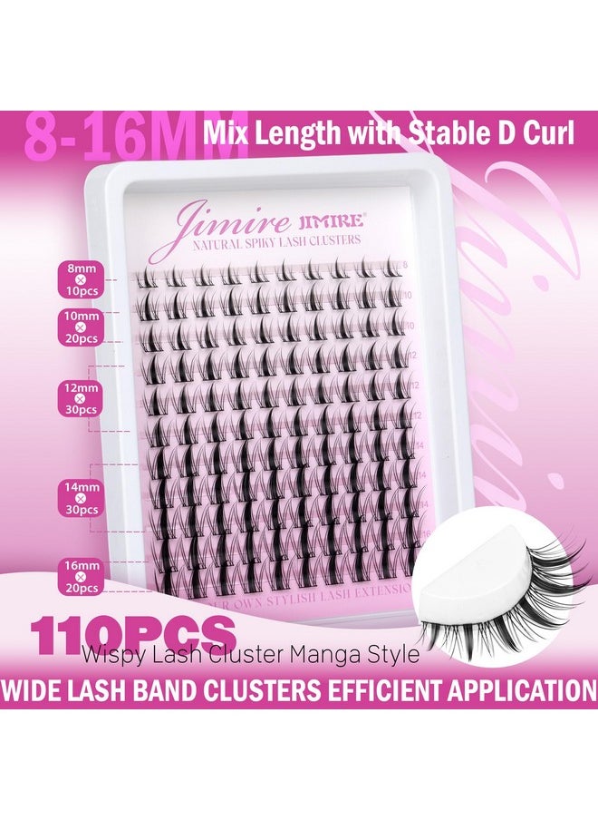 JIMIRE - Fairy Lash Clusters Natural Look Manga Eyelash Clusters Wispy D Curl Cluster Eyelash Extensions 110 Pcs 8-16MM Wispy Individual Lashes Wet-Look Lash Extension with Invisible Lash Band - Image 1