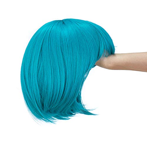 SWACC 10 Inch Short Straight Bob Wig with Bangs Synthetic Colorful Cosplay Daily Party Flapper Wig for Women with Wig Cap (Teal Blue) - Image 5