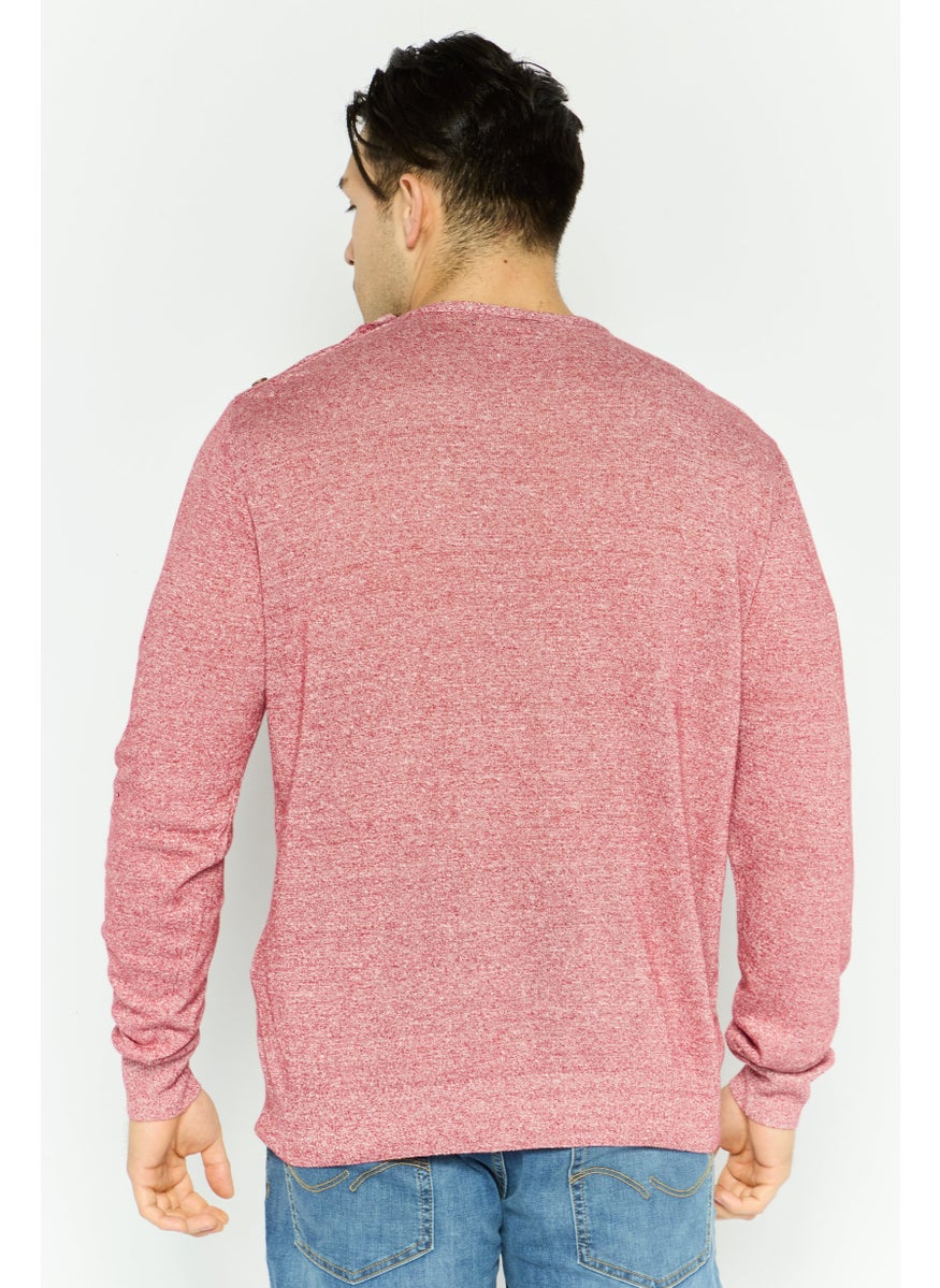 TRUSSARDI JEANS Men Crew Neck Long Sleeve Textured Sweatshirt, Heather Maroon  - Image 4