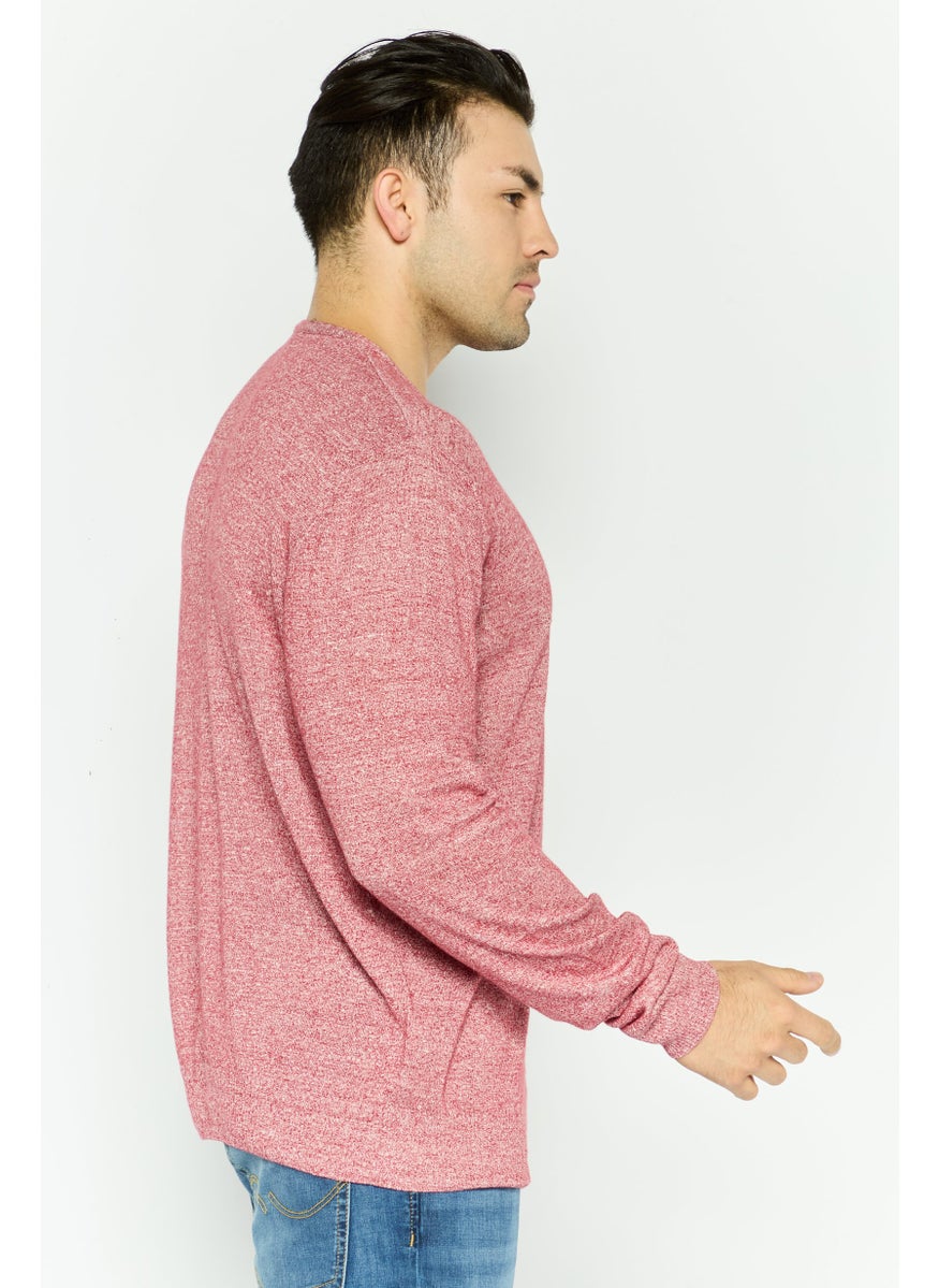 TRUSSARDI JEANS Men Crew Neck Long Sleeve Textured Sweatshirt, Heather Maroon  - Image 2