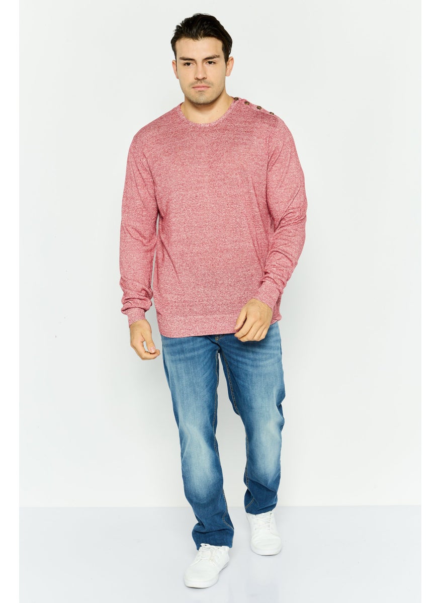 TRUSSARDI JEANS Men Crew Neck Long Sleeve Textured Sweatshirt, Heather Maroon  - Image 3