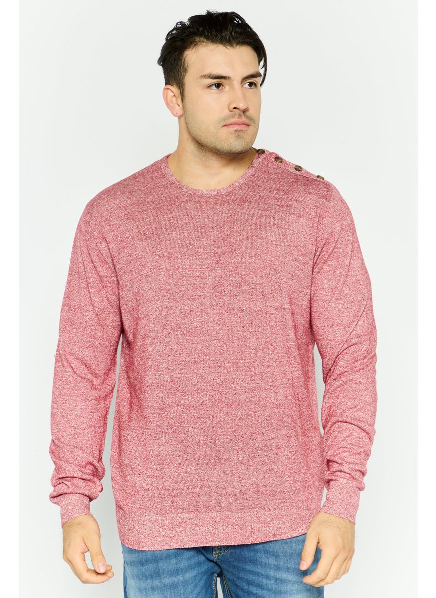 TRUSSARDI JEANS Men Crew Neck Long Sleeve Textured Sweatshirt, Heather Maroon  - Image 1