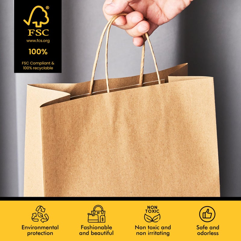 RACETOP 100 Pcs Kraft Shopping Bags 10x5x13 Inch Brown Paper Bags with Handles Bulk, Recycled Paper Gift Bag for Birthday Party Favors Grocery Retail Shopping Business - Image 4