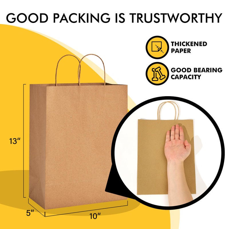 RACETOP 100 Pcs Kraft Shopping Bags 10x5x13 Inch Brown Paper Bags with Handles Bulk, Recycled Paper Gift Bag for Birthday Party Favors Grocery Retail Shopping Business - Image 2