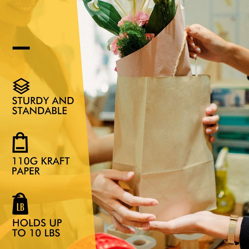 RACETOP 100 Pcs Kraft Shopping Bags 10x5x13 Inch Brown Paper Bags with Handles Bulk, Recycled Paper Gift Bag for Birthday Party Favors Grocery Retail Shopping Business - Image 5