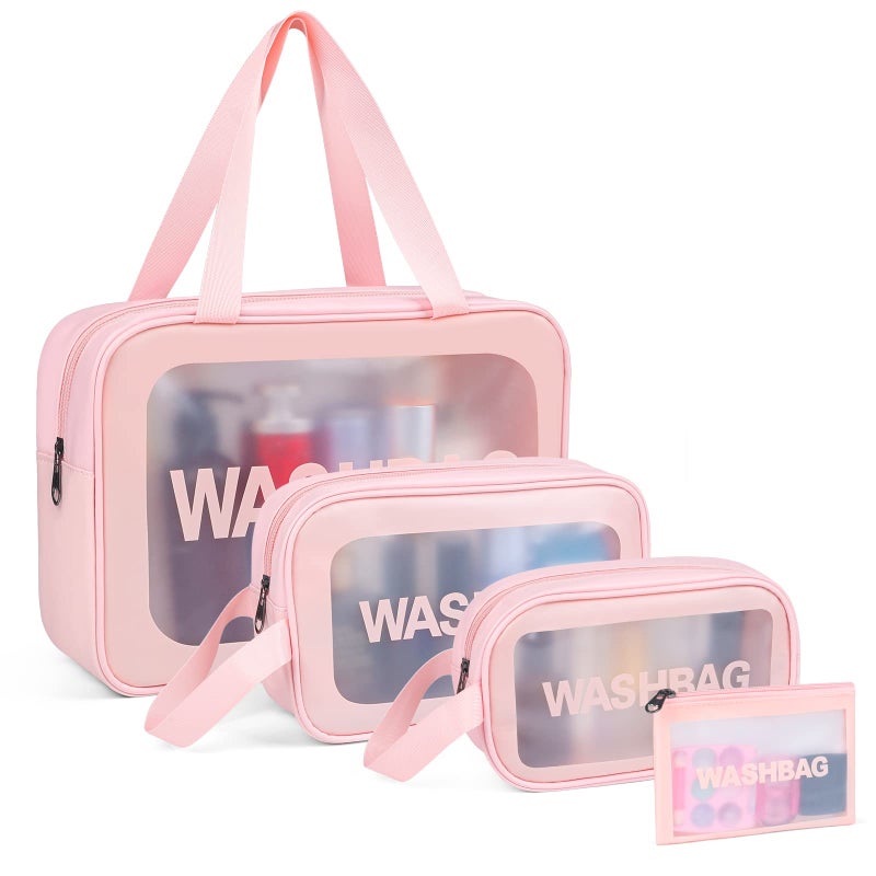 YuanCheng Upgrade Travel Toiletry Bags for Women Pack4 Different Size Make Up Bags with Handle Large Capacity Translucent Waterproof Travel Cosmetic Bags Comestic BagPink - Image 2