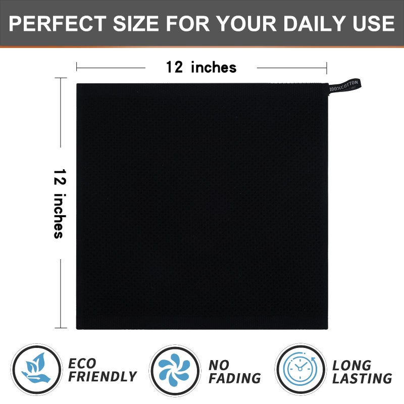 Kitinjoy 100% Cotton Kitchen Towels and Dishcloths Set  8 Pack Waffle Weave Dish Towels Ultra Soft Absorbent Quick Drying Dish Rags  13 x 28 Inch and 12 X 12 Inch  Black - Image 5