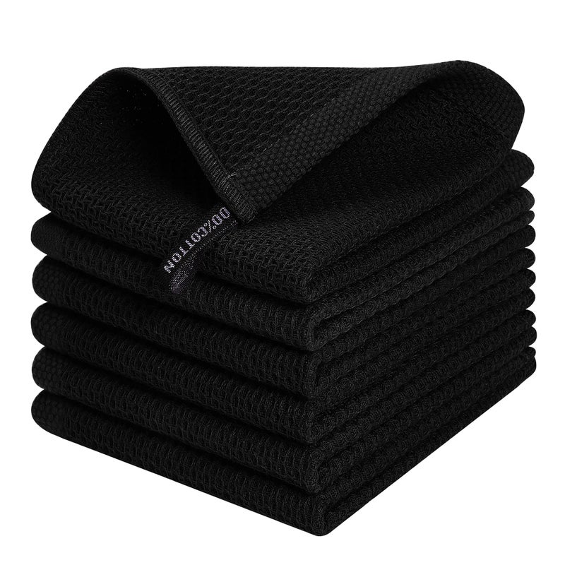Kitinjoy 100% Cotton Kitchen Towels and Dishcloths Set  8 Pack Waffle Weave Dish Towels Ultra Soft Absorbent Quick Drying Dish Rags  13 x 28 Inch and 12 X 12 Inch  Black - Image 1