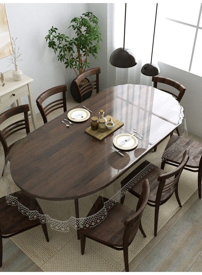 Clasiko 8 Seater Oval Dining Table Cover; 60x108 Inches; Material - PVC; Anti Slip; Silver Tipping Lace - Image 1