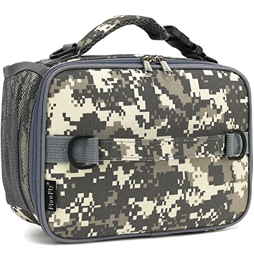 FlowFly Kids Lunch Bag Durable Insulated School Lunch Box with Shoulder Strap and Bottle Holder Waterresistant Thermal Small Lunch Cooler Tote for Teen Boys GirlsDigitalCamo - Image 1