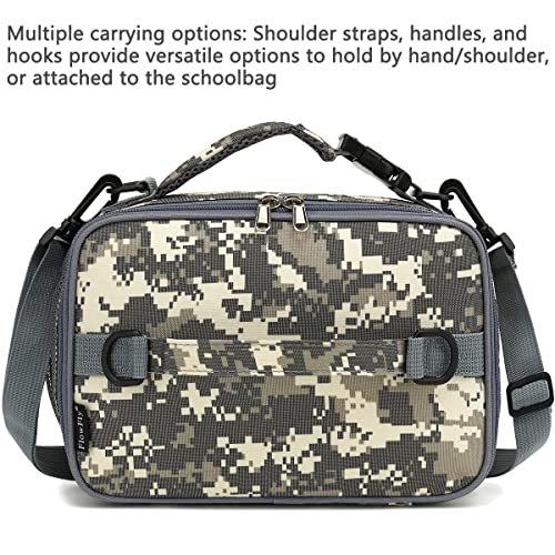 FlowFly Kids Lunch Bag Durable Insulated School Lunch Box with Shoulder Strap and Bottle Holder Waterresistant Thermal Small Lunch Cooler Tote for Teen Boys GirlsDigitalCamo - Image 3