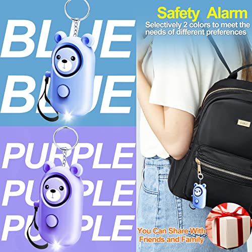 SRTKBEU Personal Alarm Safe Sound for Women Kids Elders, 2 Pack Cute 130dB Loud Siren Safety Self-Defense with LED Light, Security Keychain Emergency Alert Alone (Blue+Purple) - Image 2