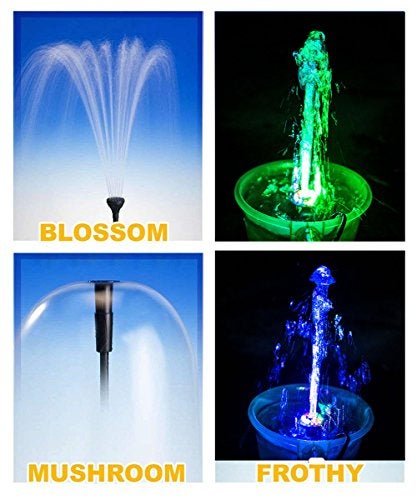 Lewisia Water Pump Kit with Mushroom and Blossom Spray Head, 12 LED Light 6 feet Listed Cord Ideal for Koi Pond Aquarium Fountain Pool Garden Statuary Fish Tank 15W 211GPH - Image 2