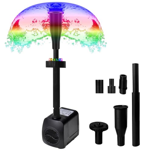 Lewisia Water Pump Kit with Mushroom and Blossom Spray Head, 12 LED Light 6 feet Listed Cord Ideal for Koi Pond Aquarium Fountain Pool Garden Statuary Fish Tank 15W 211GPH - Image 1