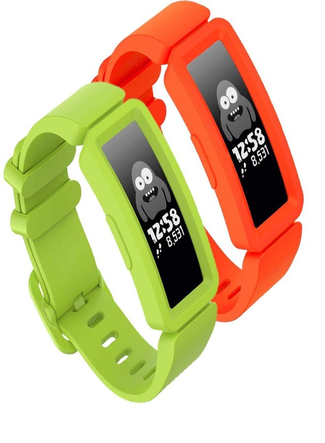 أساور GVFM متوافقة مع Fitbit Ace 2 للأطفال من عمر 6 سنوات فما فوق، أساور سيليكون ناعمة، ملحقات رياضية، أساور للأولاد والبنات متوافقة مع Fitbit Ace 2 (ليموني، برتقالي محمر) - Image 1