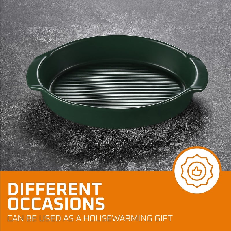 Bruntmor Oval Baking Dish Set for Oven, Durable & Versatile - Ceramic Serving Dishes - Oven Safe Au Gratin Baking Dishes Pans - Ideal for Any Occasions - Housewarming Gift - Set of 2 - Dark Green - Image 3
