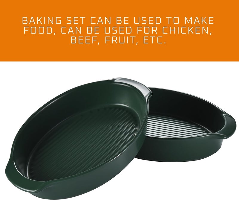 Bruntmor Oval Baking Dish Set for Oven, Durable & Versatile - Ceramic Serving Dishes - Oven Safe Au Gratin Baking Dishes Pans - Ideal for Any Occasions - Housewarming Gift - Set of 2 - Dark Green - Image 4