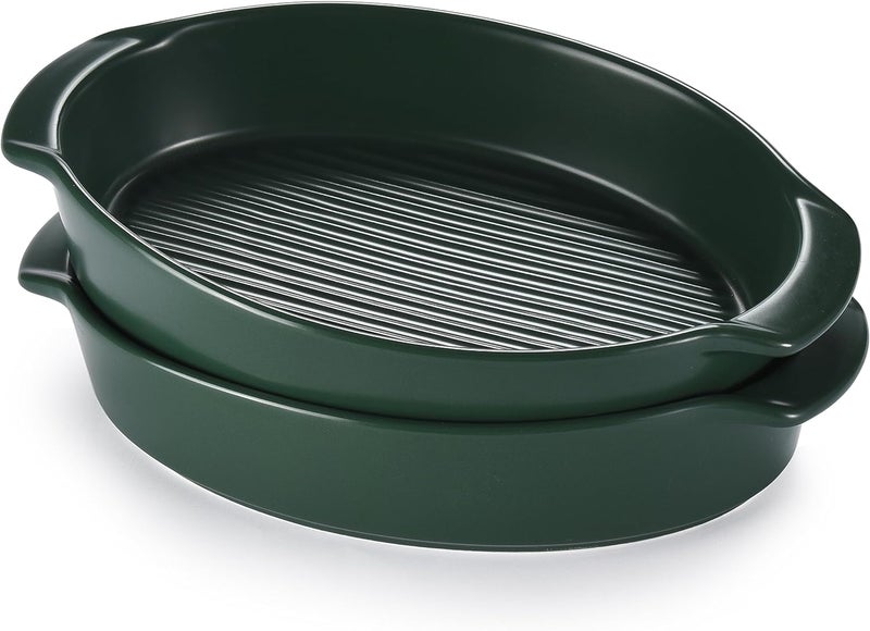 Bruntmor Oval Baking Dish Set for Oven, Durable & Versatile - Ceramic Serving Dishes - Oven Safe Au Gratin Baking Dishes Pans - Ideal for Any Occasions - Housewarming Gift - Set of 2 - Dark Green - Image 1