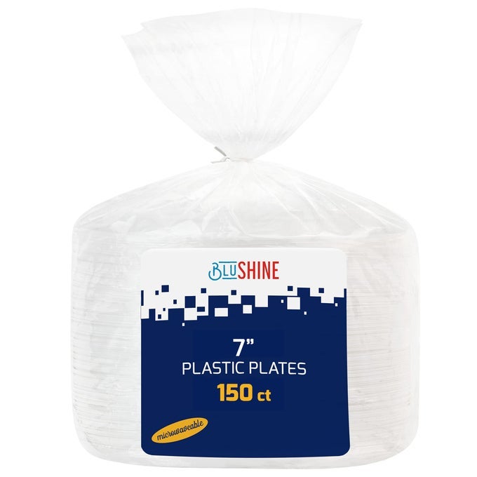 150 PACK 7 INCH WHITE PLASTIC PLATES DISPOSABLE STRONG AND STURDY