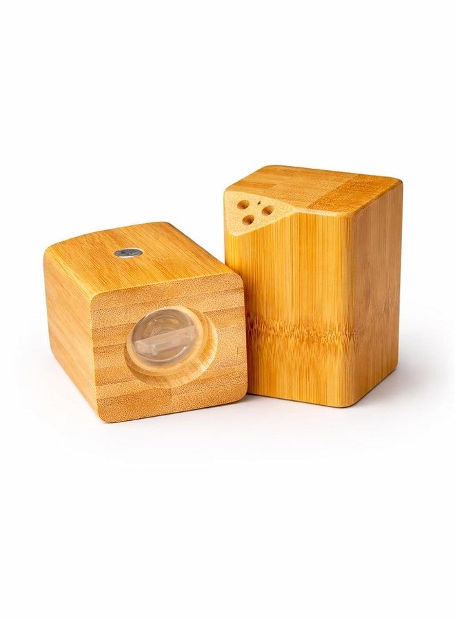 Teraabliss Bamboo Salt and Pepper Shakers Set with Stand Natural Wooden Spice Dispenser Bottles, Refillable Salt & Pepper Holder Set for Kitchen, Dining Table Restaurant (Square Pepper & Salt Shaker)