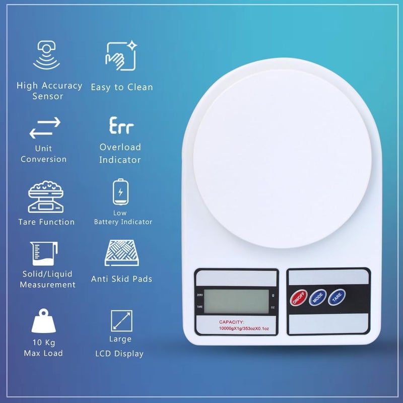 Digital Kitchen Food Weighing Scale For Healthy Living Home Baking Cooking Fitness Balanced Diet 1 Year Warranty 10Kg x 1gms SF400A121 Color May vary - Image 2