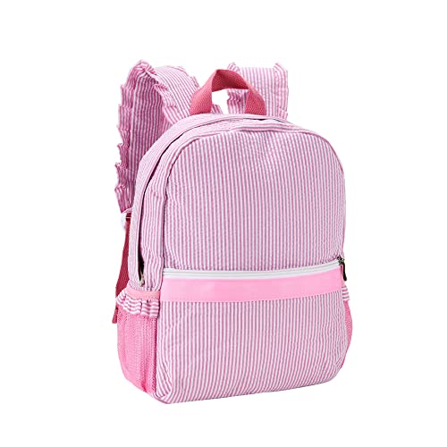 ONGLYP Lightweight Toddler Backpack for Girls,Seersucker Preschool Bookbag for Kids,Cute Pleated Children Kindergarten Backpack,SMALL (Pink, Small) - Image 1