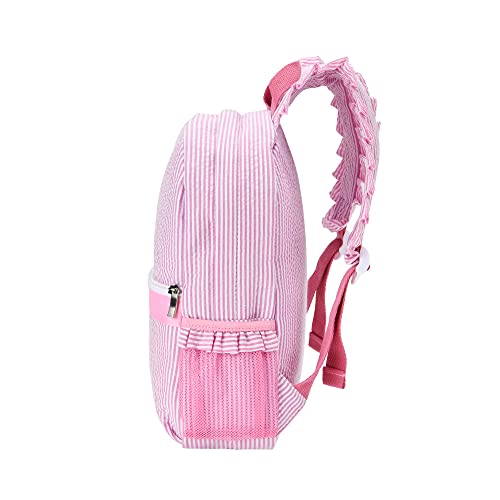 ONGLYP Lightweight Toddler Backpack for Girls,Seersucker Preschool Bookbag for Kids,Cute Pleated Children Kindergarten Backpack,SMALL (Pink, Small) - Image 3