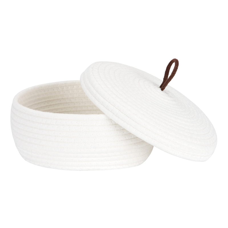 Sea Team Round Cotton Rope Storage Basket with Lid, Decorative Woven Storage Bin, Pot, Caddy, Organizer, Container for Snacks, Towels, Plants, 10 x 4.5 Inches (Small, Shallow, White) - Image 1