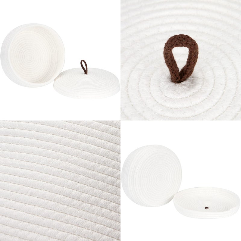 Sea Team Round Cotton Rope Storage Basket with Lid, Decorative Woven Storage Bin, Pot, Caddy, Organizer, Container for Snacks, Towels, Plants, 10 x 4.5 Inches (Small, Shallow, White) - Image 5