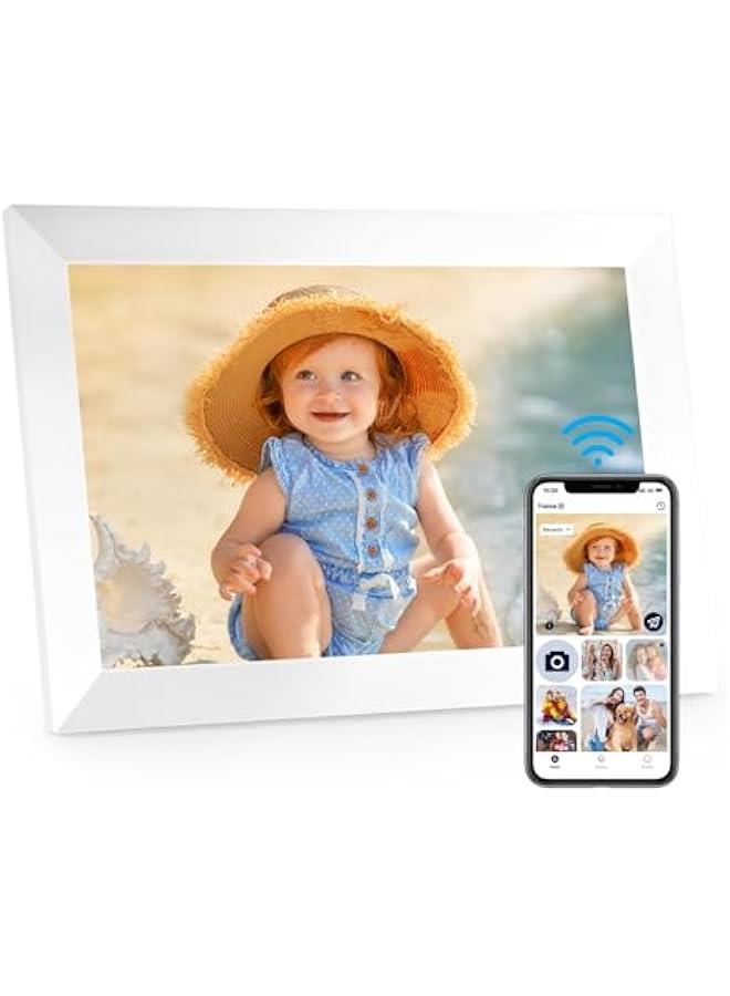 أنكوفو اطار صور رقمي واي فاي، اطار صور رقمي 10.1 انش مع شاشة لمس LCD IPS 1280×800، تخزين 32GB، اطار صور قابل للدوران التلقائي، شارك صورك ومقاطع الفيديو عبر تطبيق ايمور، ابيض - Image 1