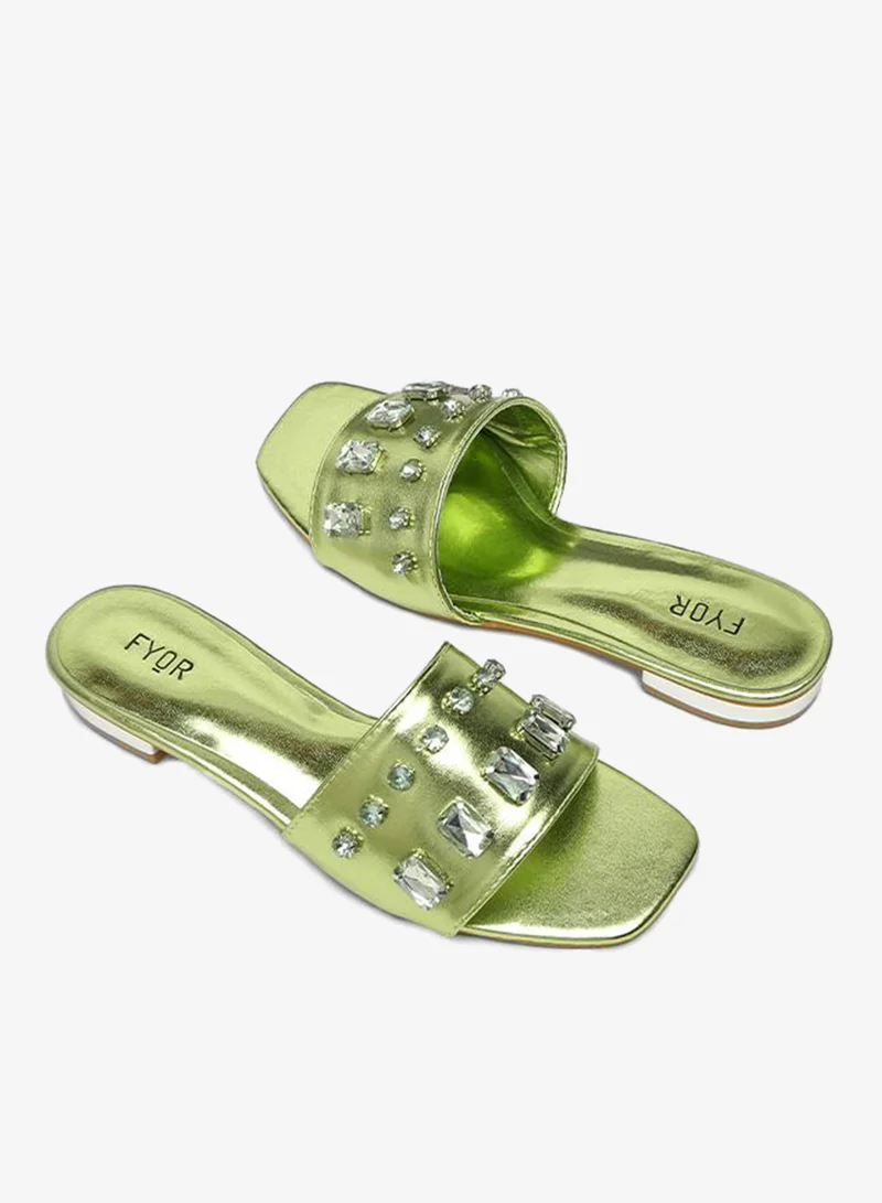 Fyor  Crystal-Embellished Flat Mule XJD 08 for Women | Best Price UAE