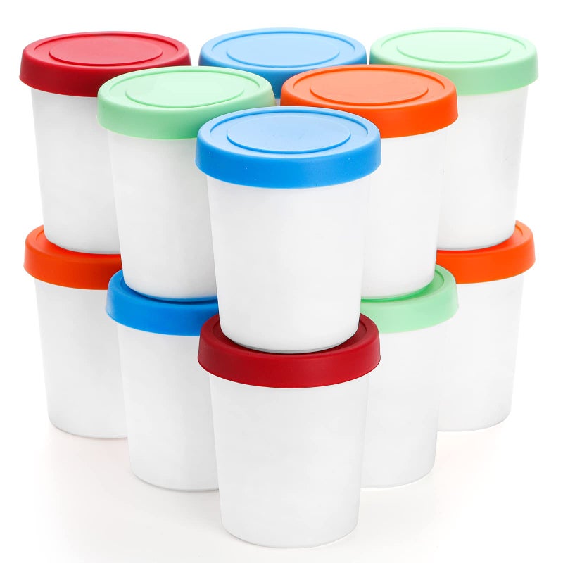Peohud 12 Pack Mini Ice Cream Containers, 6oz Freezer Storage Tub with Silicone Lids, Reusable Storage Container for Ice Cream, Gelato, Sorbet, Dessert - Image 1