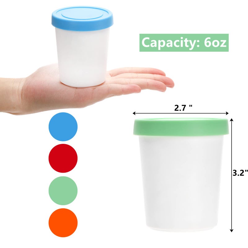 Peohud 12 Pack Mini Ice Cream Containers, 6oz Freezer Storage Tub with Silicone Lids, Reusable Storage Container for Ice Cream, Gelato, Sorbet, Dessert - Image 2